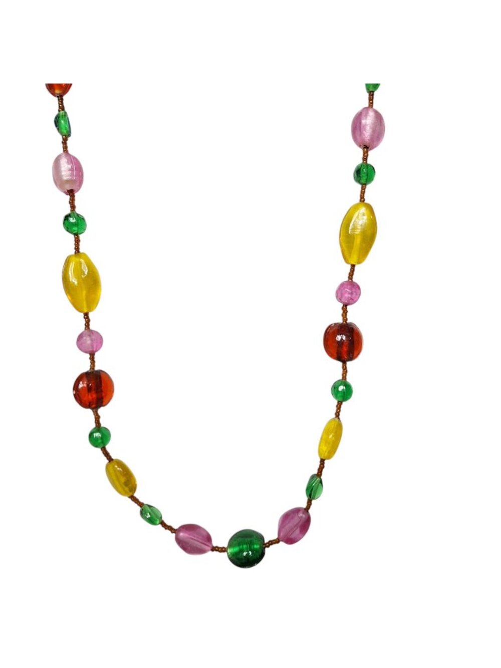 Boho Glass Bead Station Necklace Colorful Beaded Long Strand Layering Hippie